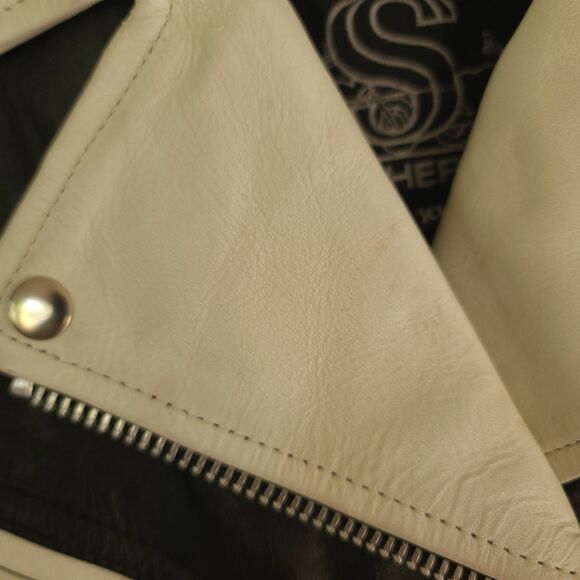 VTG Leather King Black & White Fringe Moto Jacket Braided Western Biker Women XL - Picture 8 of 16